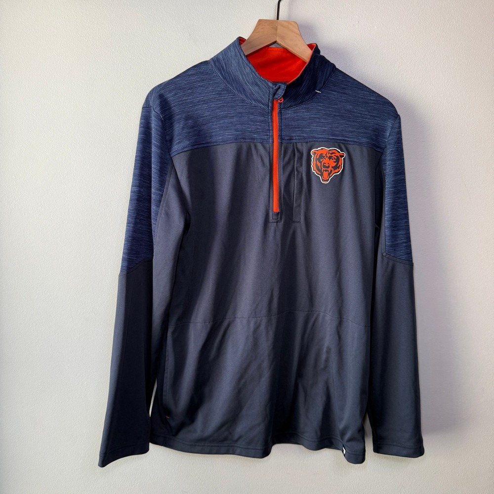 Fanatics Chicago Bears NFL Quarter Zip Pullover Top Navy Orange Size Medium